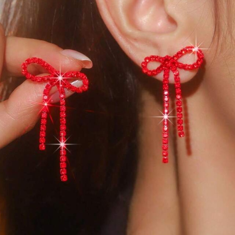 Red Crystal Bow Earrings